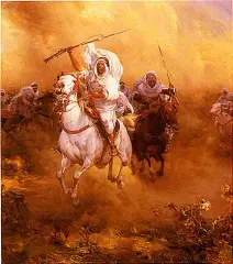 Jeźdźcy marokańscy by Alfred Wierusz-Kowalski, olej, płótno, sold Mar 1998