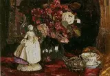 Carl Johan Nikolaus Piepho, Martwa natura z różami i porcelanową figurką, olej, płótno