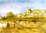 Ruiny zamku by Ferdynand Ruszczyc, olej, płótno, sold Mar 1998
