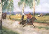 Jerzy Kossak, Pogoń za bolszewikiem, olej, sklejka