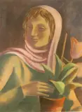 Wacław Borowski, Dziewczyna z tulipanem, pastel, papier