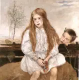 Wiosna - dziewczynka i faun by Vlastimil Hofman, olej, płótno, sold Dec 1997