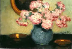 Róże pnące by Alfons Karpiński, olej, tektura, sold Dec 1997
