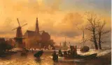 Elias van Bommel, Widok okolic Haarlem - ślizgawka pod miastem, olej, płótno