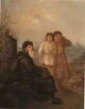 Aleksander Kotsis, Spotkanie z lirnikiem, olej, płótno