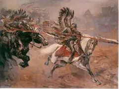 Szarża husarii by Stanisław Kaczor-Batowski, olej, płótno, sold Dec 1997