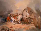 Artur Grottger, Napad Szwedów na wieś niemiecką, akwarela, papier