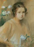Teodor Axentowicz, Dziewczyna z różami, pastel, papier