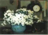 Bukiet białych kwiatów by Alfons Karpiński, olej, tektura, sold Oct 1997