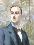 Portret mężczyzny na tle zieleni by Jacek Malczewski, olej, deska, sold Oct 1997