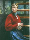 Jacek Malczewski, Dziewczyna z ręczną robótką w dłoniach, olej, tektura