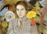 Jan Bulas, Dziewczyna z dmuchawcami i biedronką, pastel, papier
