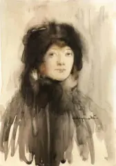 Portret młodej kobiety by Alfons Karpiński, akwarela, papier, sold Mar 1997