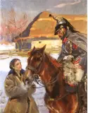 Kirasjer i dziewczyna by Wojciech Kossak, olej, płótno, sold Mar 1997