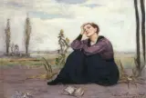 Przerwana lektura (portret Ady, żony artysty) by Vlastimil Hofman, olej, deska, sold Mar 1997