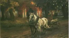 Zygmunt Józefczyk, Zaprzęg przed dworkiem, olej, płótno