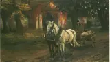 Zygmunt Józefczyk, Zaprzęg przed dworkiem, olej, płótno