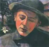 Portret mężczyzny w kapeluszu by Vlastimil Hofman, olej, tektura, sold Dec 1996