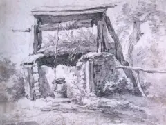 Aleksander Orłowski, Studnia wiejska, tusz, kredka, papier