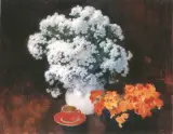 Michałki i nasturcje by Alfons Karpiński, olej, tektura, sold Oct 1996