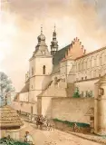 Walery Eljasz Radzikowski, Przed kościołem, akwarela, papier
