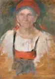 Portret wieśniaczki by Olga Boznańska, olej, tektura, sold Oct 1996