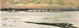 Wieś na Polesiu by Julian Fałat, akwarela, karton, sold Jun 1996