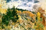 Kobiety przy pracach jesiennych by Julian Fałat, akwarela, karton, sold Mar 1996
