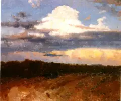Pejzaż z obłokiem (studium do Ziemi) by Ferdynand Ruszczyc, olej, płótno, sold Mar 1996