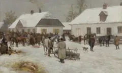 Ryszard Okniński, TARG W MAŁYM MIASTECZKU, ok. 1880, olej, płótno