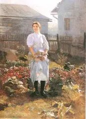Ogrodniczka by Antoni Piotrowski, olej, płótno, sold Mar 1996