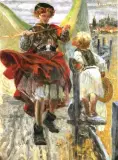 Anioł i pastuszek by Jacek Malczewski, olej, płótno, sold Dec 1995