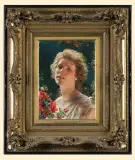 DZIEWCZYNA Z KWIATAMI AZALII by Władysław Czachórski, przed 1900, olej, płótno, sold Dec 1995