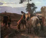 Alfred Roloff, Zwiad - postój huzarów, olej, płótno