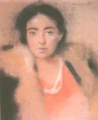 Portret kobiety w czerwonej sukni by Alfons Karpiński, pastel, karton, sold Dec 1995