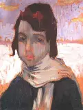 Chłopiec - studium portretowe by Natan Spiegel (Szpigel lub Szpiegel, olej, sklejka, sold Oct 1995