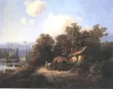 Krajobraz z chatą i zaprzęgiem by Maksymilian Gierymski, olej, płótno, sold Oct 1995