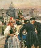 Przed Pałacem Inwalidów w Paryżu by Wojciech Kossak, olej, deska, sold Oct 1995