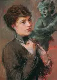 Dama z amorkiem by Teodor Axentowicz, pastel, papier, sold Oct 1995