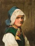 KOBIETA W CZEPKU - BAWARKA by Emilia Dukszyńska-Dukszta, 1882, olej, płótno, offered Oct 1995