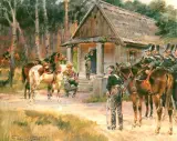 Przed chatką leśnika by Jerzy Kossak, olej, płótno, sold Jun 1995