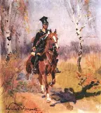 Ułan by Wojciech Kossak, olej, tektura, sold Jun 1995