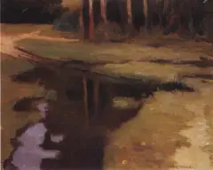 Henryk Piątkowski, Pejzaż ze strumieniem, olej, płótno