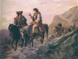 Józef Jaroszyński, Huculi - na przełęczy, olej, płótno