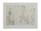 Pablo Picasso, DA LE COCU MAQUIFIQUE: FEMME EQUILIBRISTE ENLEVEE PAR UN VIEILLARD BARBU A BICYCLETTE DEVANT LE COCU ET DES SPECTATEURS, print (other)