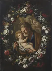 Nicola Casissa, San Giuseppe con il Bambino entro una ghirlanda di fiori