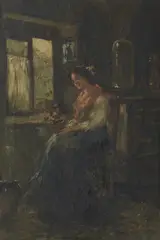 Luca Postiglione, Figura femminile con vaso di fiori in un interno