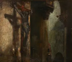Gaetano Previati, Interno di una chiesa con crocifisso