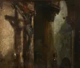 Gaetano Previati, Interno di una chiesa con crocifisso