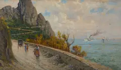 Giuseppe Carelli, Veduta di Capri con figure e imbarcazioni